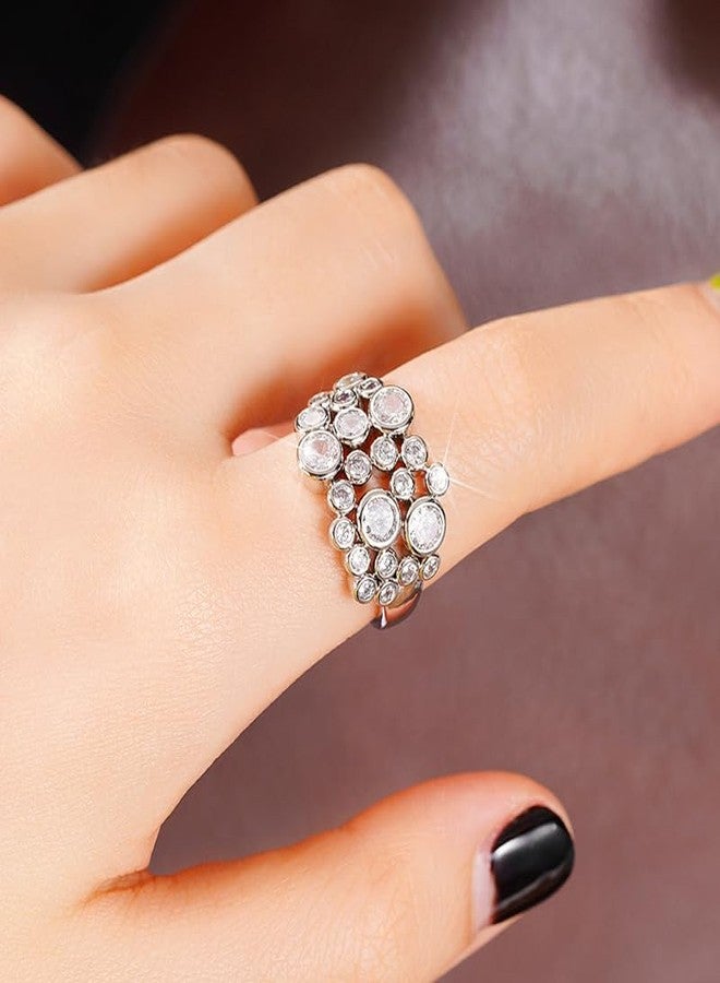 RKKOJJO 925 Sterling Silver Shiny Gemstone Ring 18K Cubic Zirconia Promise Cocktail Rings CZ Diamond Multi Row Ring Eternity Engagement Wedding Band Ring for Women Size 10 - Image 4